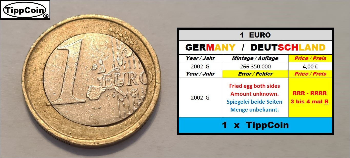 Deutschland 1 Euro 2002 G Fehlprägung / Spiegeleimünze