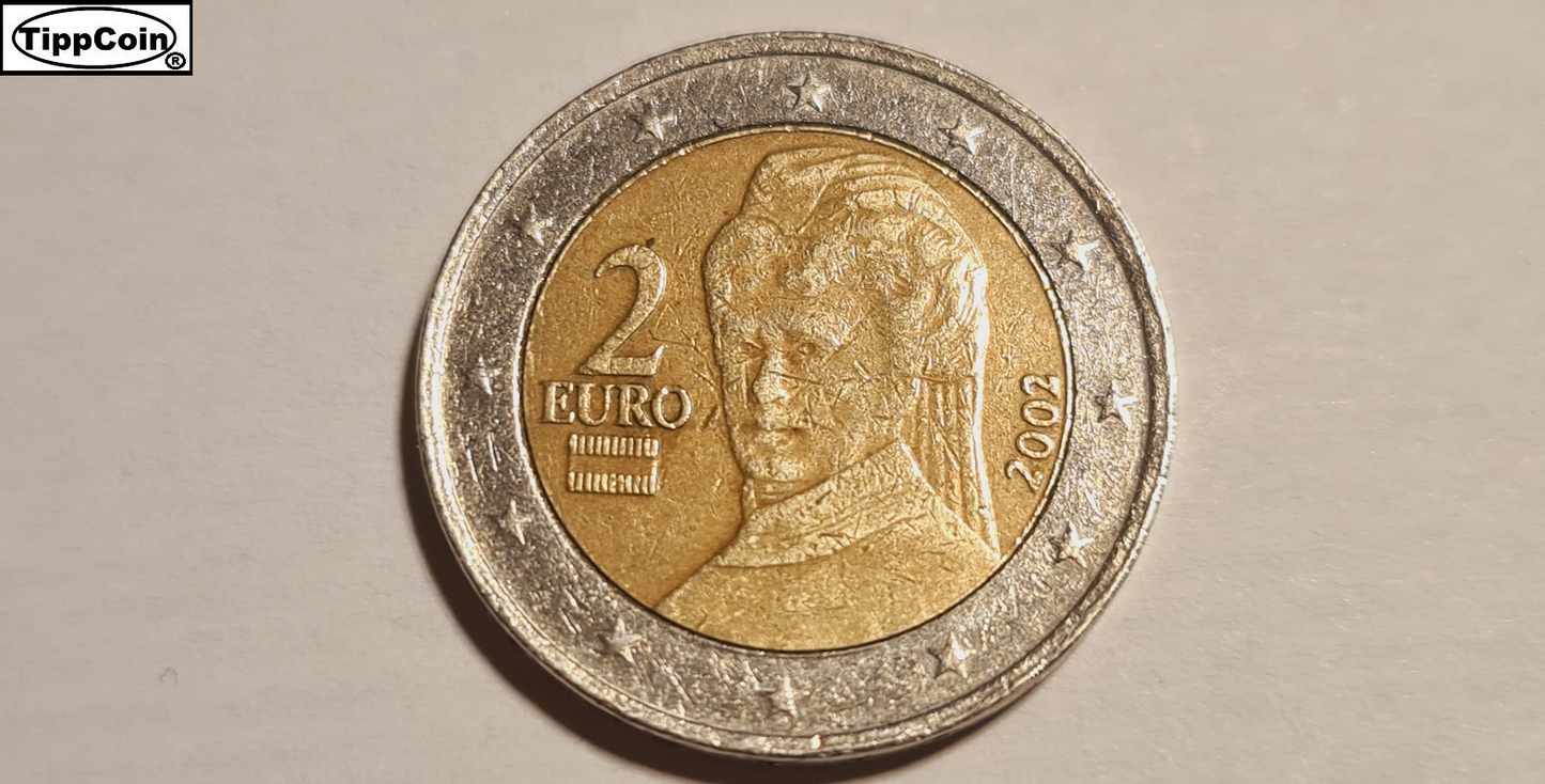 Österreich 2 Euro 2002 Fehlprägung / schwacher riffelrand bis hin zu glatter Rand