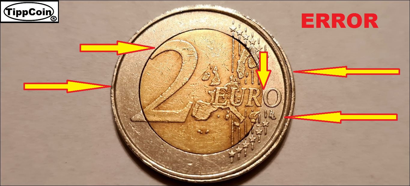 Italien 2 Euro 2002 – „Spiegelei“ Fehlprägung – Einmalige Fehlprägung