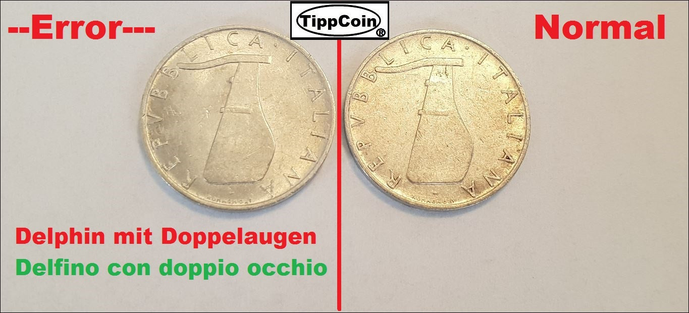 Italien 5-Lire 1954 „Zweiäugiger Delphin“