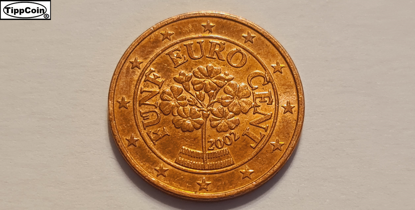 Österreich 5 Cent 2002 Fehlprägung Materialüberschuss