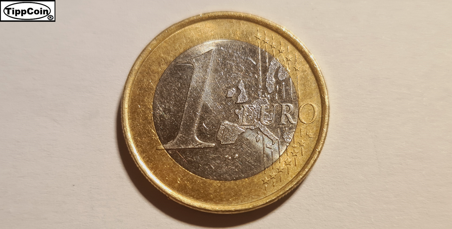 BRD 2002 1 Euro G Fehlprägung / Geschlossene Bundesadler Feder