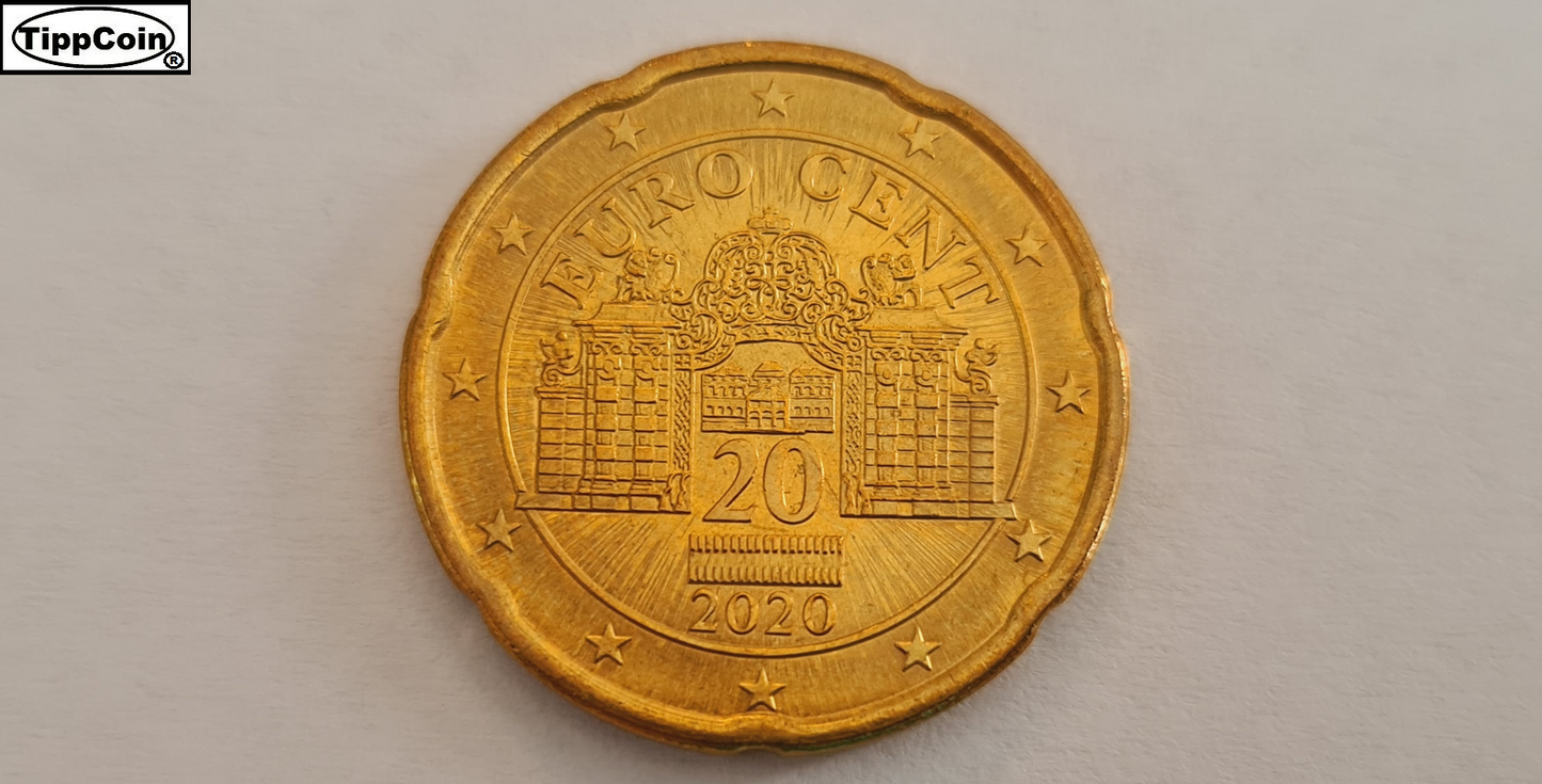 Österreich 20 Cent 2020 Strahlenkranz auf beiden Seiten
