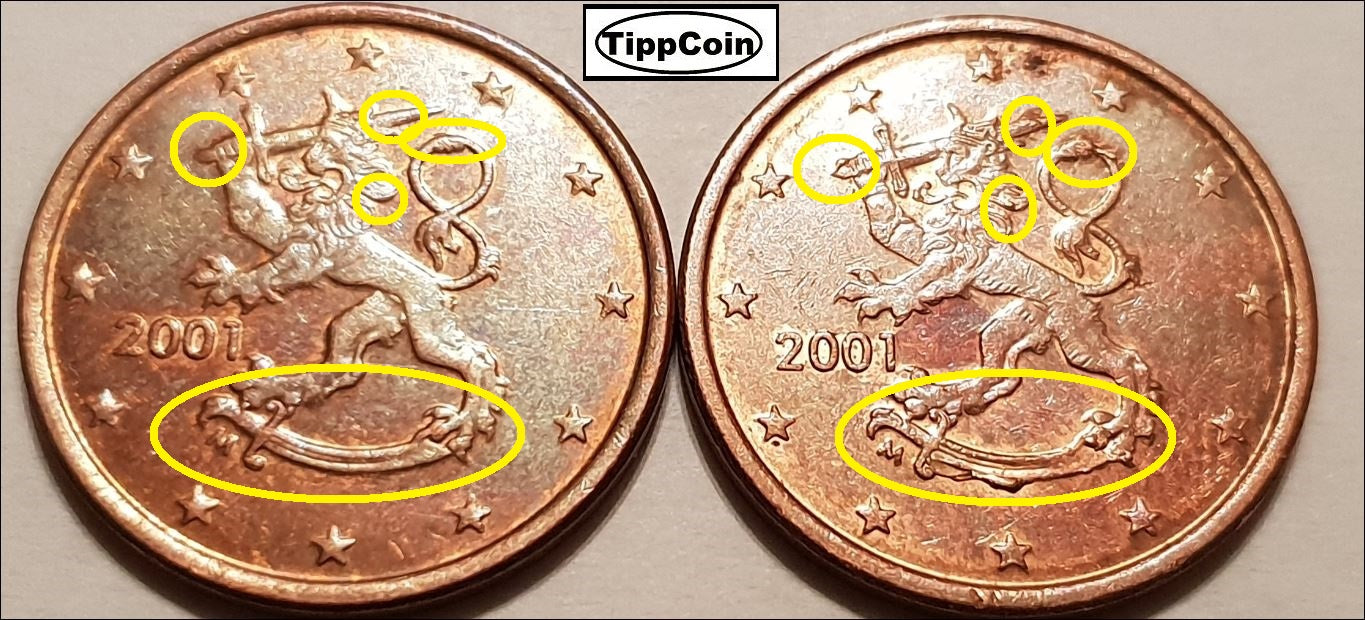 Finnland 5 Cent 2001 Materialüberschuss