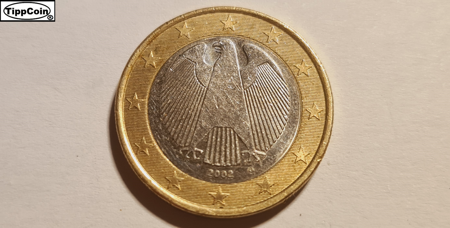 BRD 2002 1 Euro G Fehlprägung / Geschlossene Bundesadler Feder