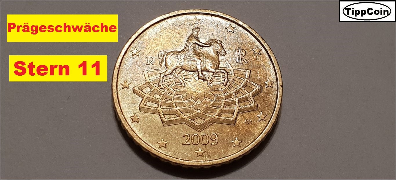 Italien 50 Cent 2009 Prägeschwäche ohne Stern 11