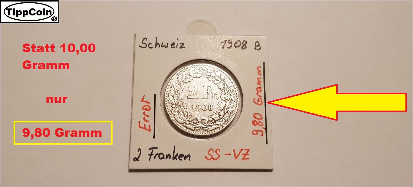 2 Franken 1908 B Schweiz -Rare-