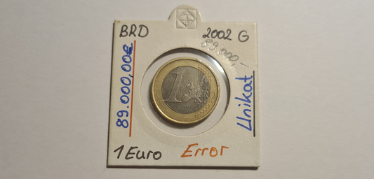 1 Euro 2002 G BRD Nickel-Messing Materialmischung vom Außenrand zum Münzkern überflossen