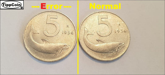 Italien 5-Lire 1954 „Zweiäugiger Delphin“