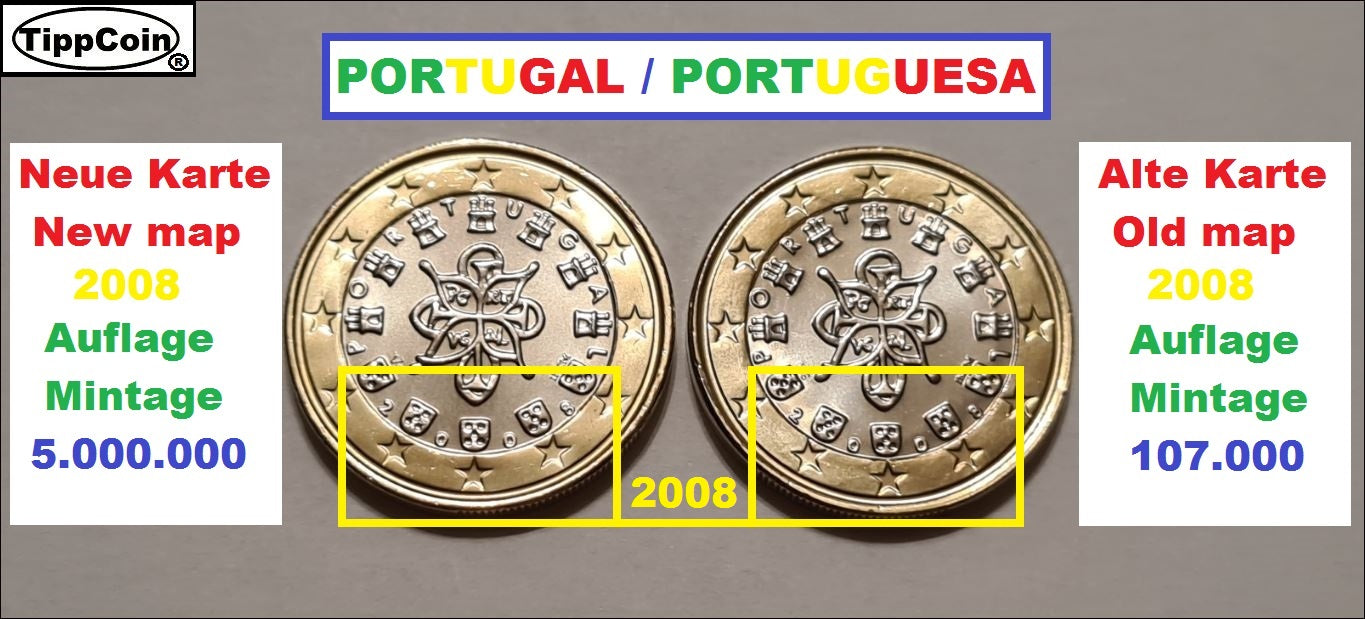Portugal 1 Euro 2008 Alte Landkarte