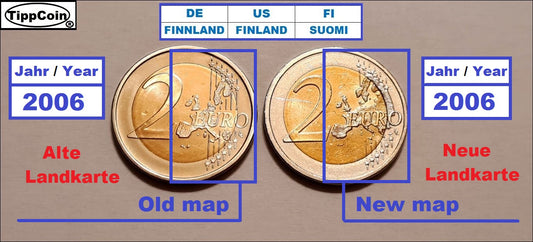 Finnland 2 Euro 2006 neue Landkarte / Unikat / Fehlprägung