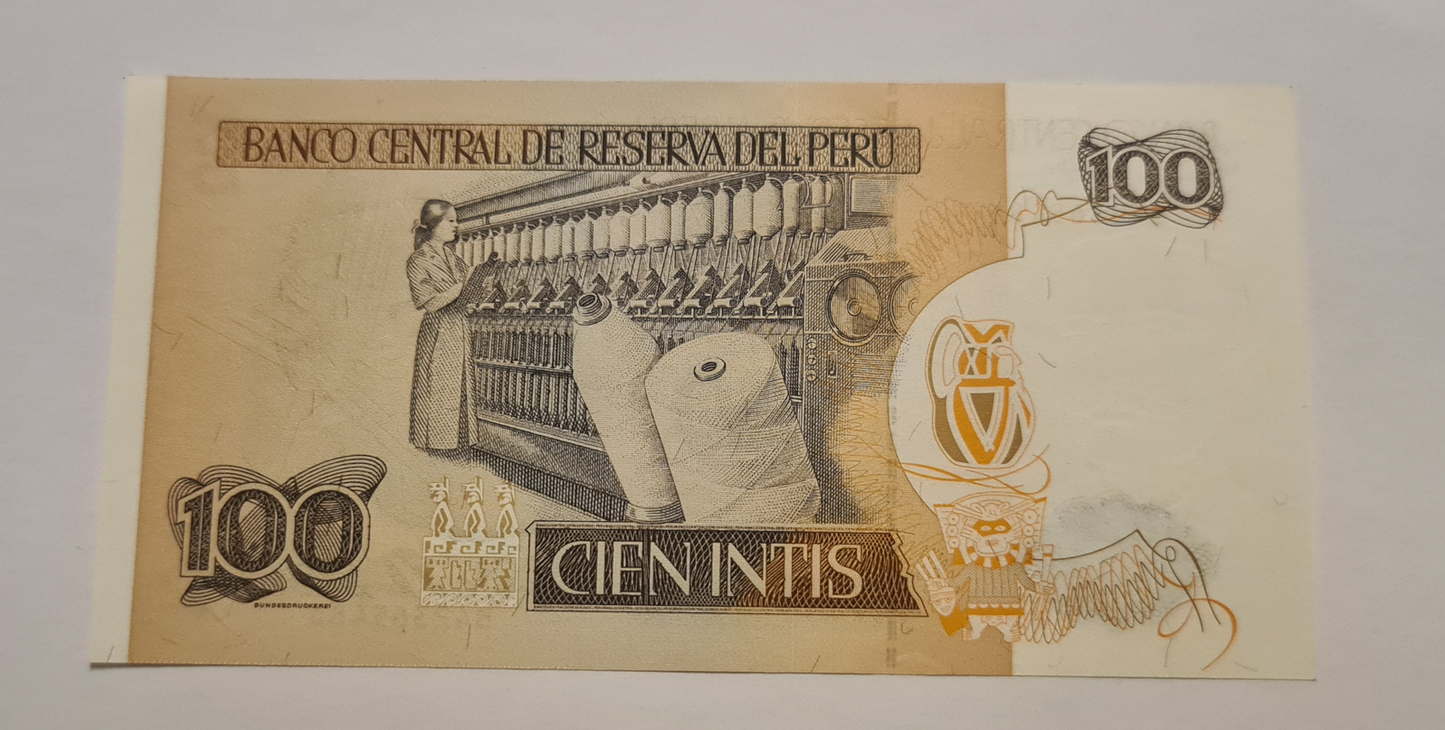100 Cien Intis 1987 Peru, unzirkuliert, UNC.