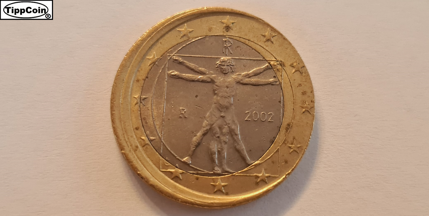 Italien 1 Euro 2002 – Extrem dezentriert und ohne Riffelrand